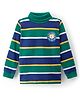 Babyhug Knit Full Sleeves Turtle Neck Winter T-Shirt with Stripes & Animal Patch - Dark Green & Navy Blue