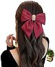 Little Miss Cuttie Stones Embellished Pigtail Bow Applique Detailed Hair Clip - Maroon Red