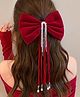 Little Miss Cuttie Bow Applique Detailed Rhinestones & Pearls Embellished Hair Clip - Red