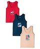 CUCUMBER Sinker Knit Sleeveless Vest With Skate Board Text Print Pack of 3 - Peach Red & Navy Blue