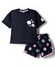 CUCUMBER Sinker Knit Half Sleeves Shorts Night Suit with Shell & Floral Print - Black