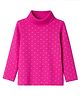 Babyhug Cotton Elastane Knit Full Sleeves Turtle Neck Winter T-Shirt with Star Print - Dark Pink