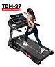 PowerMax Fitness TDM-97 4HP Manual Incline Motorized Foldable Treadmill with 12 preset Workouts, Max Speed 12kmph, Aux, Speaker|Cardio Machine for Max User 110Kg, Heart Rate Sensor, Black