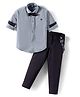 Rikidoos Full Sleeves Textured Shirt & Pant With Suspender & Bow Set - Light & Dark Grey