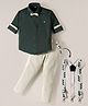 Rikidoos Full Sleeves Textured Shirt & Pant With Suspender & Bow Set - Green & Pista