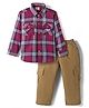 Rikidoos Full Sleeves Checked Shirt & Pant Set - Maroon & Khaki