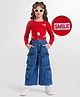 OLLINGTON ST.  Cotton-Lycra Full Sleeves Printed Top & Denim Pant Set - Red & Blue