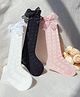 Kidofash Pack Of 3 Bow Applique Detailed & Self Designed Socks - Dark Pink