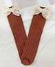 Kidofash Knit Bow Applique Detailed Ribbed Socks - Dark Brown