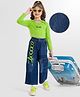 OLLINGTON ST. Cotton-Lycra Full Sleeves Printed Top & Denim Pant Set - Lime & Blue