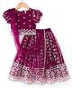 Babyhug Net Woven Half Sleeves Choli Lehenga & Dupatta Set With Floral Sequin Embriodery - Wine