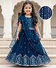 Babyhug Net Woven Half Sleeves Choli Lehenga & Dupatta Set With Sequin Embriodery - Blue