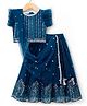 Babyhug Net Woven Half Sleeves Choli Lehenga & Dupatta Set With Sequin Embriodery - Blue