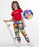 OLLINGTON ST. 100% Cotton Knit Half Sleeves Beautiful Text Printed Top & Joggers Set - Blue Pink & Red