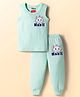 Babyhug Disney Interlock Sleeveless Pullover Thermal Vest & Pant Set with The Aristocats Marie Print - Light Blue