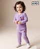Babyhug Disney Interlock Full Sleeve Front Open Thermal Wear Set With Minnie Mouse Graphics - Lavender