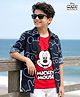 Pine Kids Disney Single Jersey Knit Full Sleeves Shirts and Sleeveless T-Shirt with Mickey Mouse Graphics - Navy Blue & Red
