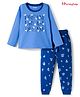 Honeyhap Premium 100% Cotton Knit Full Sleeves Night Suit With Bio Finish & Floral Print -Marina &  Blue Quartz
