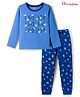 Honeyhap Premium 100% Cotton Knit Full Sleeves Night Suit With Bio Finish & Floral Print -Marina &  Blue Quartz