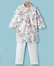 Ridokidz Full Sleeves Paisley Printed Kurta Pyjama Set - White & Olive