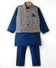 Ridokidz Full Sleeves Solid Kurta Pyjama With Leaves Embroidered Jacket Set - Navy Blue