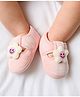Neska Moda Face Applique Velcro Booties - Baby Pink