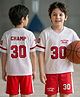 Pine Active Knit Half Sleeves Athleisure T-Shirt & Shorts Set Text & Number Print - White & Red