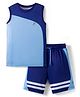 Pine Active Knit Sleeveless T-Shirt & Shorts Set With Tape Detailing - Blue & Navy Blue