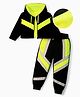 OLLINGTON ST. Cotton Knit Full Sleeves Hoodie & Joggers With Inner Top With Tape Detailing - Black & Limegreen