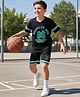 Pine Active Knit Half Sleeveless T-Shirt & Shorts Set with Brooklyn NYC Text Print - Black