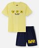 Nap Chief Pure Cotton Knit Mr Men Featuring Half Sleeves Mr Happy Printed Relaxed Fit Tee & Shorts Set - Yellow