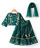 Babyhug Woven Half Sleeves Choli Lehenga & Dupatta Set With Floral Sequin Embriodery - Teal Blue