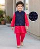 Babyhug Rayon Woven Full Sleeves Kurta Pajama Set With Velvet Embroidered Jacket - Red