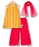 Babyhug Georgette Woven Sleeveless Halter Neck Kurti Palazzo  & Dupatta Set With Sequin Embriodery - Yellow & Red