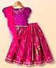 Babyhug Brocade Woven Half Sleeves Choli Lehenga & Dupatta Set With Floral Print & Embriodery - Fuschia