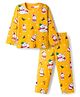 Babyhug Cotton Knit Full Sleeves Co-ords Night Suit With Animal Print - Yellow