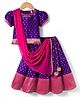 Babyhug Brocade Woven Half Sleeves Choli Lehenga & Dupatta Set With Floral Foil Print - Purple