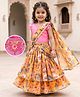 Babyhug Woven Frill Sleeves Lehenga Choli Set With Floral Print & Embroidery & Dupatta - Yellow & Pink
