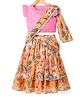 Babyhug Woven Frill Sleeves Lehenga Choli Set With Floral Print & Embroidery & Dupatta - Yellow & Pink