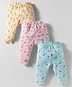 Bodycare Cotton Full Length Thermal Pants With Animal Print Pack Of 3 - Light Blue Pink & Yellow