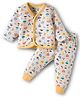 Bodycare Cotton Full Sleeves Front Open Thermal Wear Set with Doodling - Off White