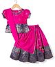 Babyhug Brocade Woven Half Sleeves Pattu Pavada Choli Lehenga & Dupatta Set with Floral Print - Fuchsia