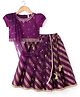Babyhug Brocade Woven Half Sleeves Choli Lehenga & Dupatta Set With Floral Embriodery - Wine