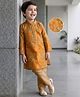 Babyhug Cotton Woven Full Sleeves Cambric Foil Printed Kurta Pajama Set- Mustard