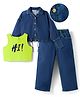 OLLINGTON ST. Denim Full Sleeves Jacket & Pant With Inner Tee - Indigo & Lime