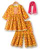 Babyhug Cambric Woven Full Sleeves Kurta Gharara & Dupatta Set With Floral Print - Mustard