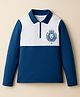 Arias Cotton Knit Full Sleeves Colorblock Collared Polo T-Shirt with Placement Print - Navy Blue & White