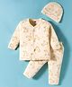 Simply Interlock Knit full Sleeves Night Suit With Animal Print & Cap - Cream