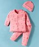 Simply Interlock Knit full Sleeves Night Suit With Animal Print & Cap - Coral