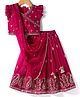 Babyhug Woven Frill Sleeves Choli Lehenga & Dupatta Set with Floral Embroidery - Fuchsia